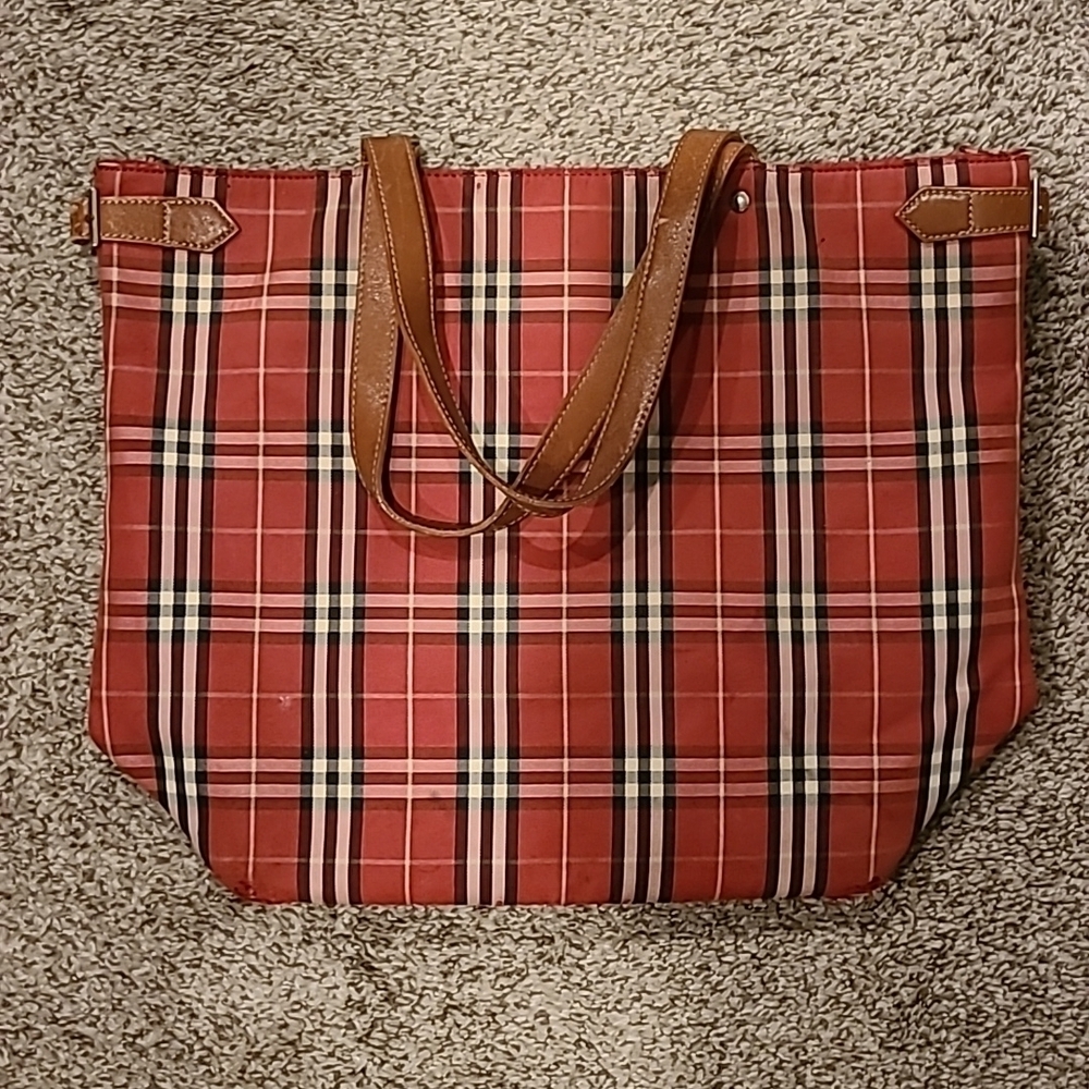 Burberry Red check tote bag
